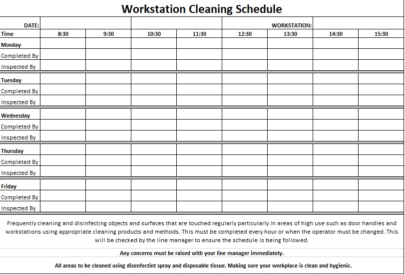 workstation cleaning schedule template