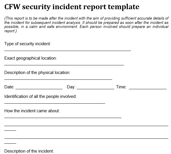 cfw security incident report template