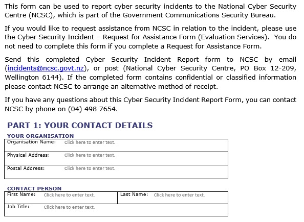 cyber security incident report form