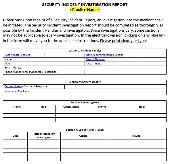 security incident investigation report template