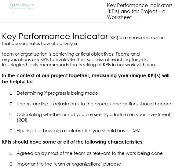 key performance indicators worksheet