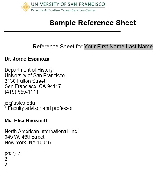 sample reference list sheet