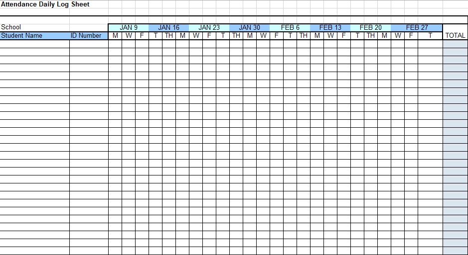 daily attendance log sheet