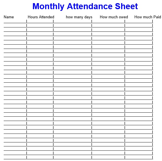 monthly attendance tracker template