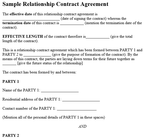 printable relationship contract template