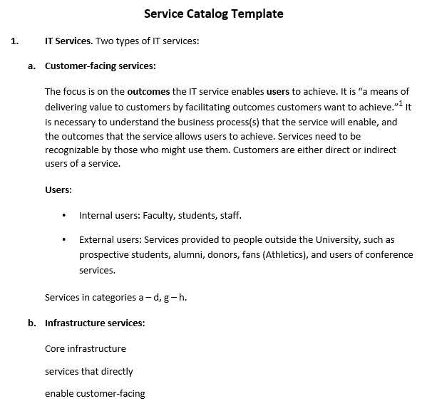 IT service catalog template