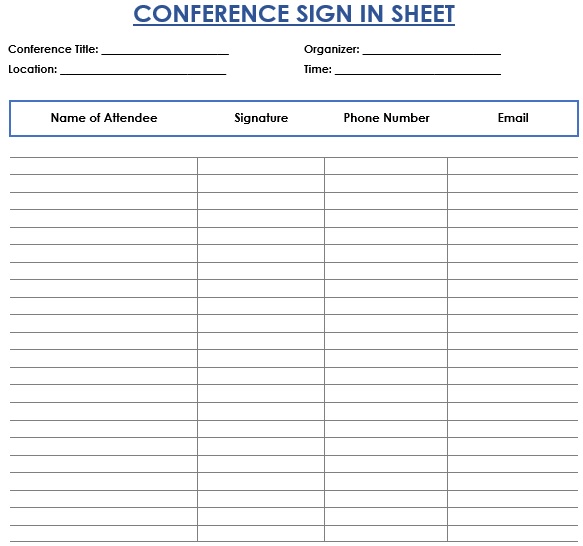conference sign in sheet template