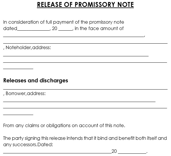 free promissory note release form