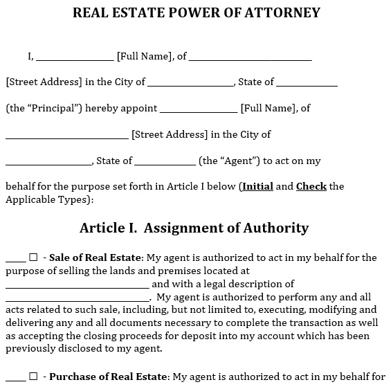 printable real estate power of attorney template