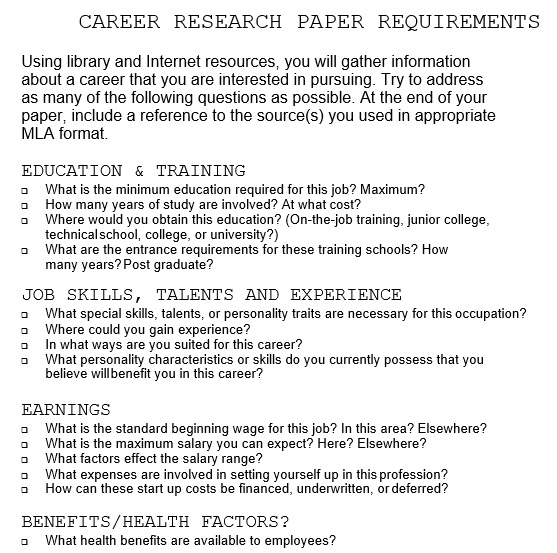 career research paper requirements