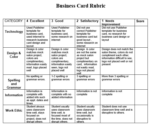 business card rubric template