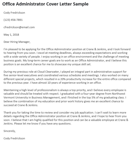 office administrator cover letter sample