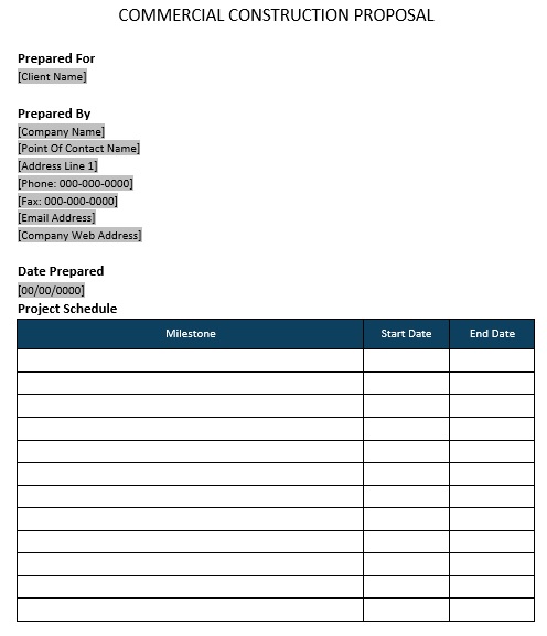 commercial construction proposal template