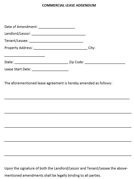 commercial lease agreement addendum form