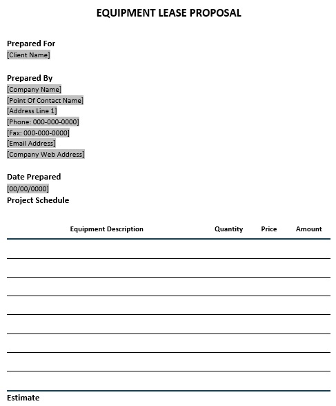 equipment lease proposal template