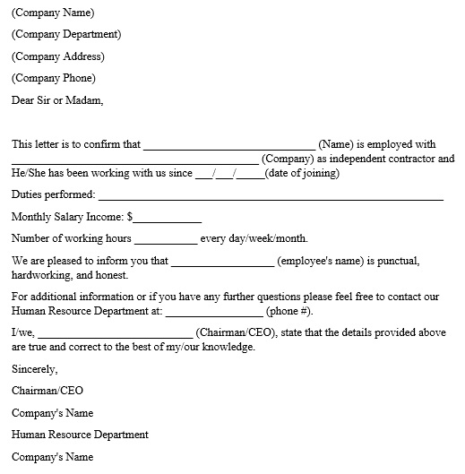 income verification letter for independent contractor