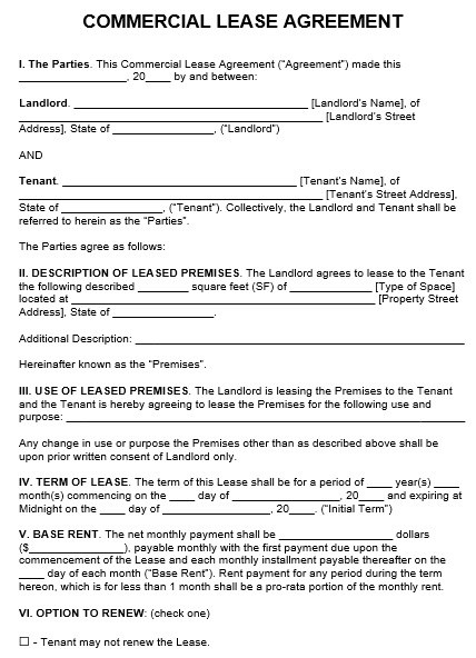 professional commercial lease agreement template