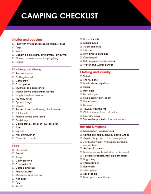 camping checklist template