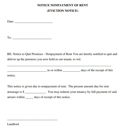 eviction notice form for non payment of rent