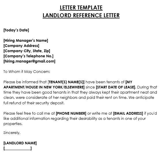free landlord reference letter