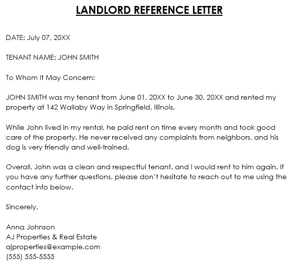 landlord reference letter example