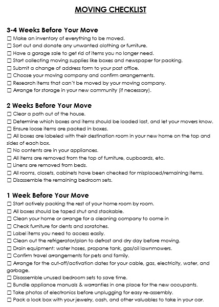free moving checklist template