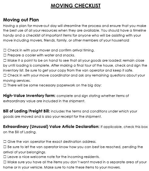 great moving checklist template