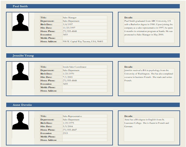 employee profile template excel