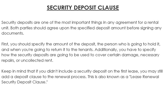 security deposit clause in lease agreement