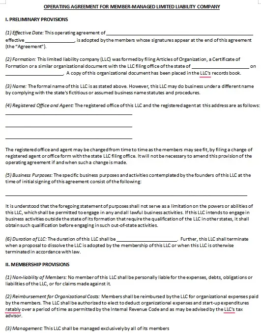 Arkansas LLC Operating Agreement Template