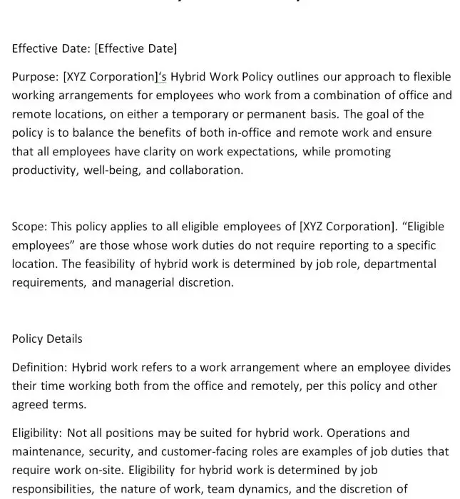 hybrid work policy template