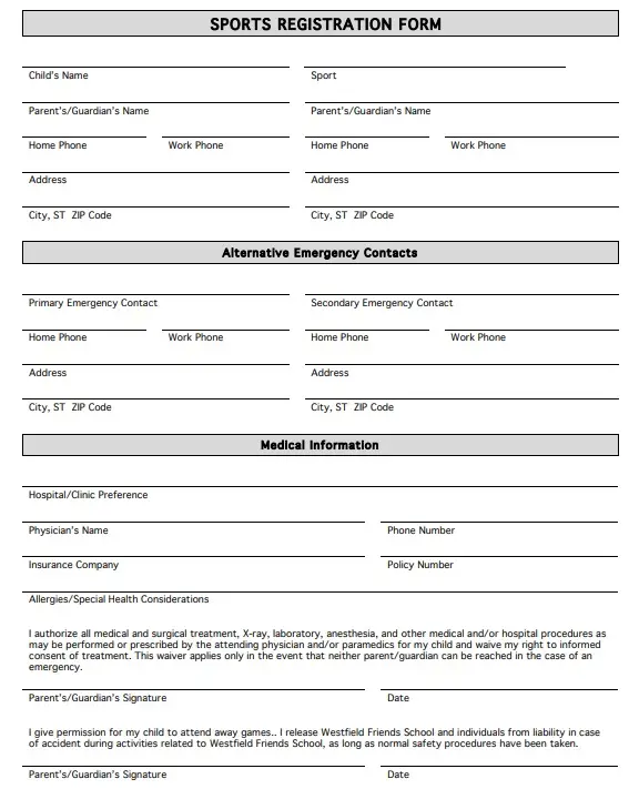 sports registration form